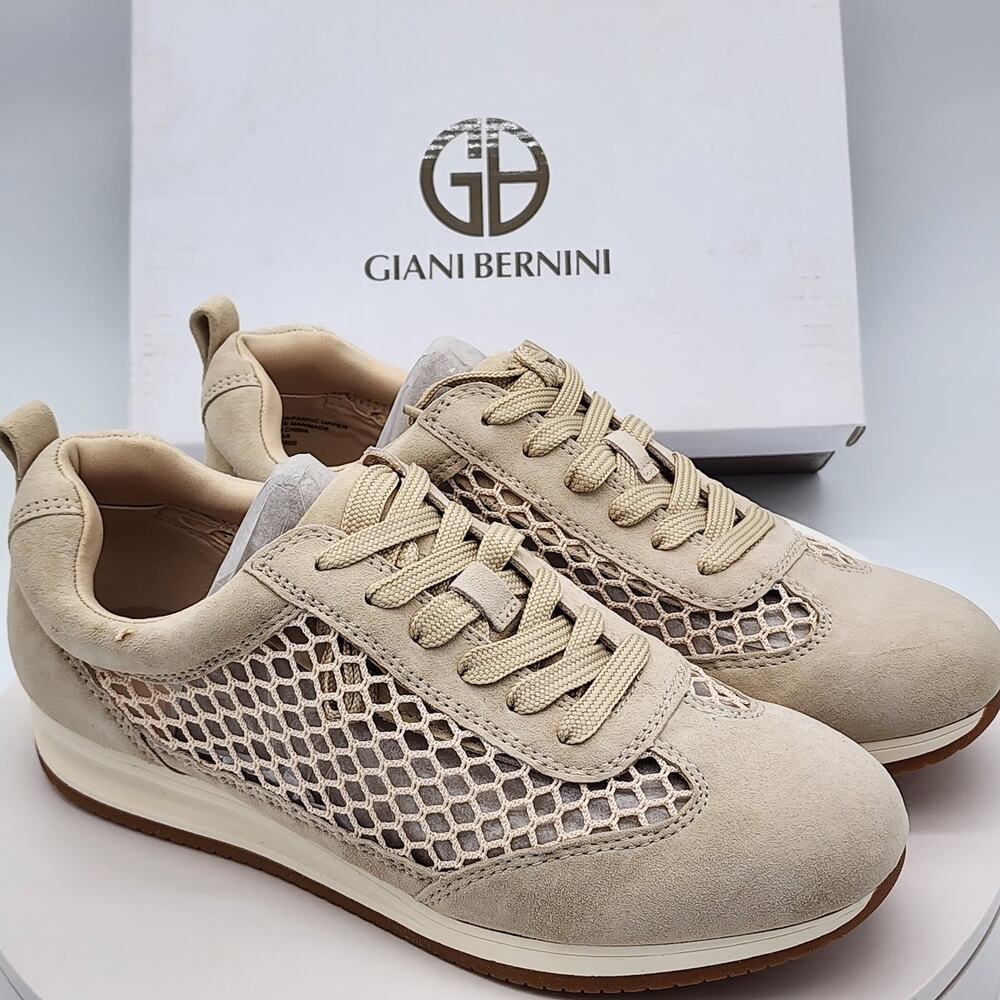 NEW - Giani Bernini Tesiaas Buff Nude Mesh Lace-Up Sneakers Women's Size 9.5 M